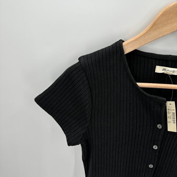 MADEWELL NWT Button-Front Ribbed Mini Dress in Black A0580 // XS - Picture 7 of 14